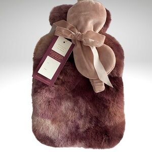 NWT Anthropologie Luxe Dyed Purple Faux Fur Hot Water Bottle w Sleep Mask SET
